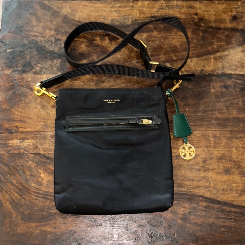 Tory Burch Black Messenger Bag with Gold Hardware